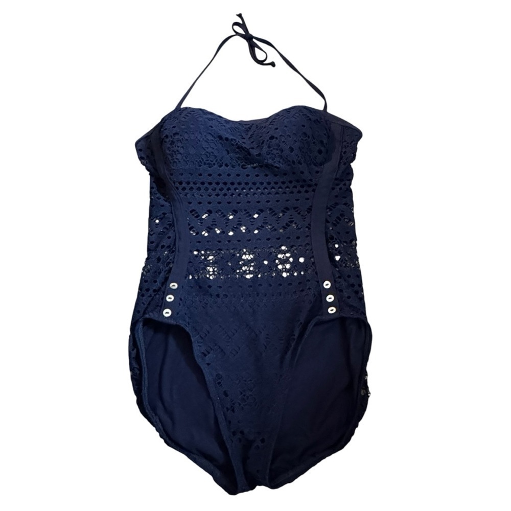 Robin Piccone Navy Blue Laser Cut One Piece Swimsuit